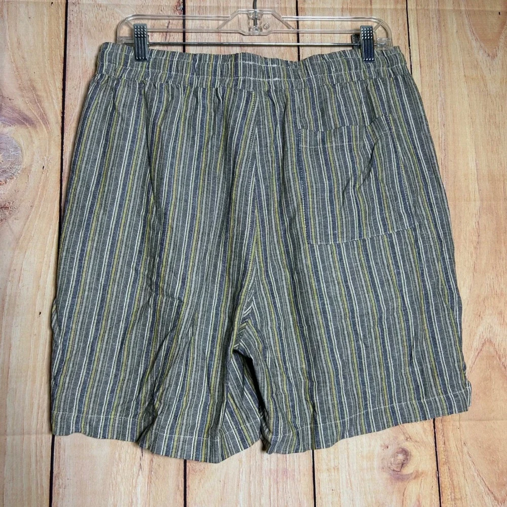 WESC Striped Linen Blend Shorts Trunk Men L Blue Grey Elastic Waist Coastal Gorp
